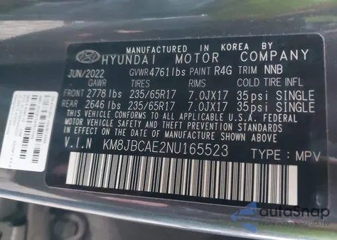 2022 Hyundai Tucson Sel z USA, uszkodzony, nr VIN KM8JBCAE2NU165523